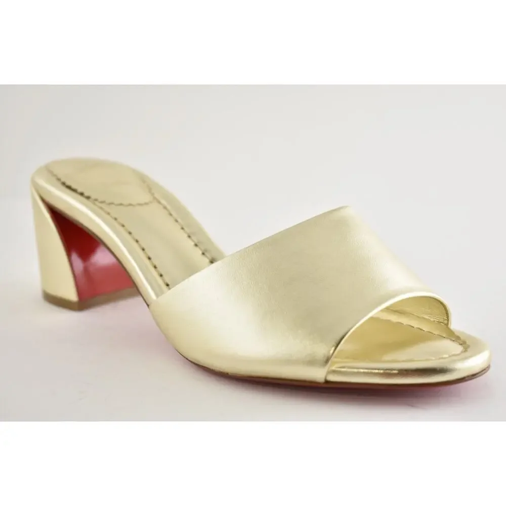 Christian Louboutin Jane Mule 55 Platine Gold Leather Backless Sandal Heel 39